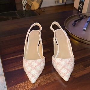 Ann Taylor Pink and Cream Tweed Pointed Slingback Mules